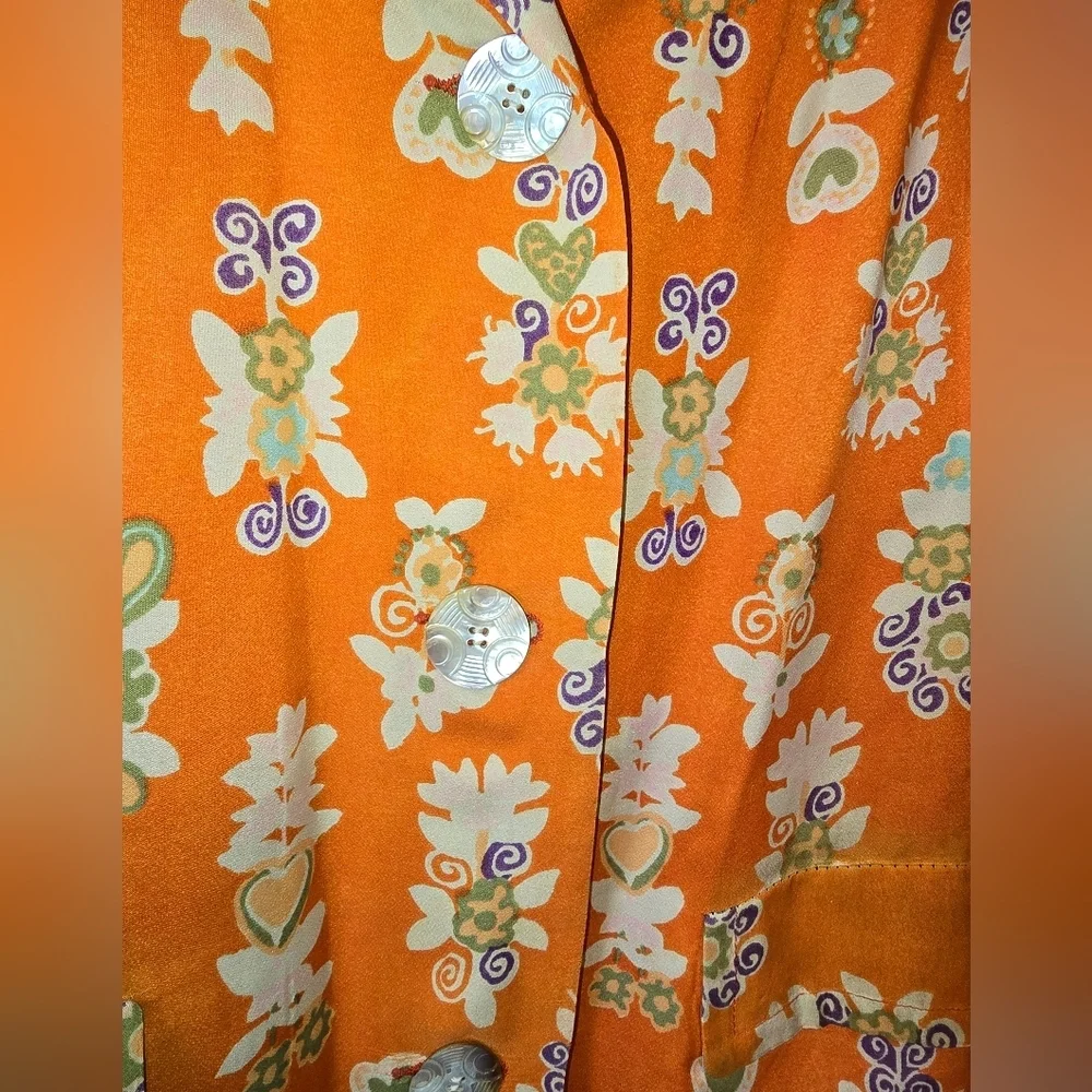 Vintage Silk Orange Purple Floral Spring Lightweight Jacket